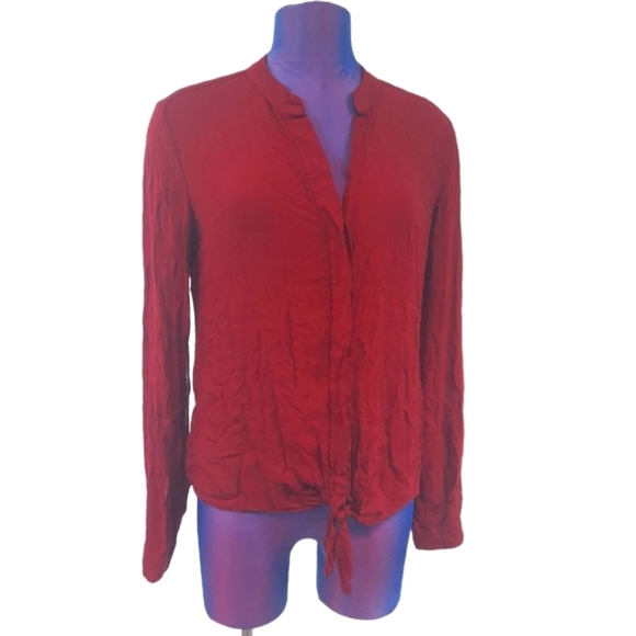 Bella Dahl Maroon Button Down‎ Blouse with Front Tie Size Small Women's Shirt - Picture 1 of 9